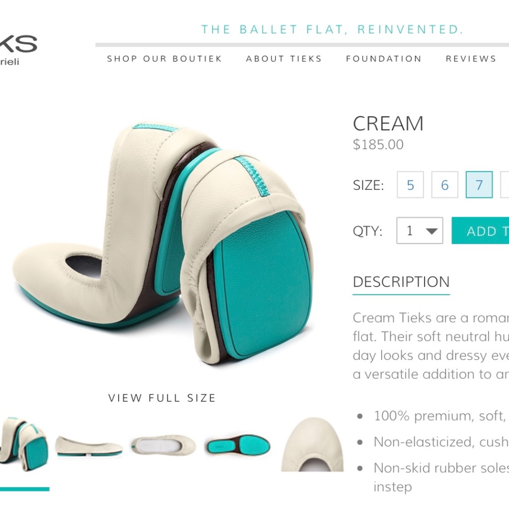 Tieks in Cream Color. Never worn.